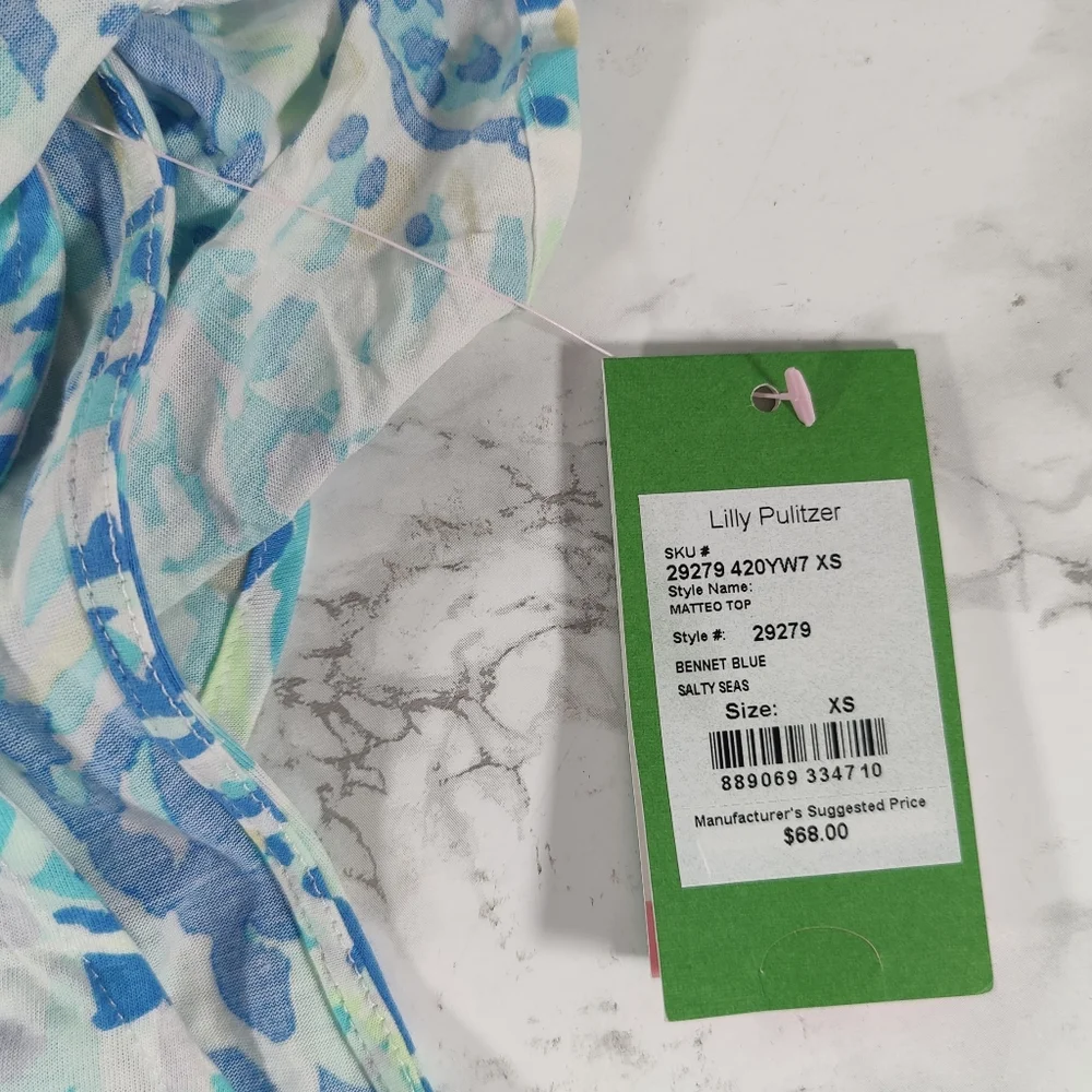 NWT Lilly Pulitzer Matteo Top In Bennet Blue Salty Seas Size XS - Picture 3 of 5